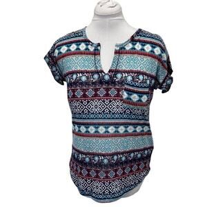 Dept 222 Women’s Short Sleeve Luxey Tee Top Southwestern Aztec Blue Multicolor M